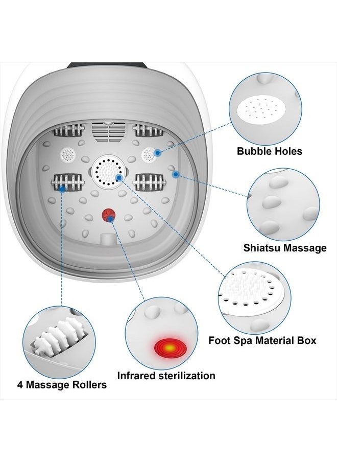 KNQZE - Foot Spa Foot Bath Massager with Heat Bubbles Vibration 4 Removable Massage Rollers (not Motorized), Collapsible Pedicure Foot Spa for Feet Pain Relief at Home Office-Gray - Image 1