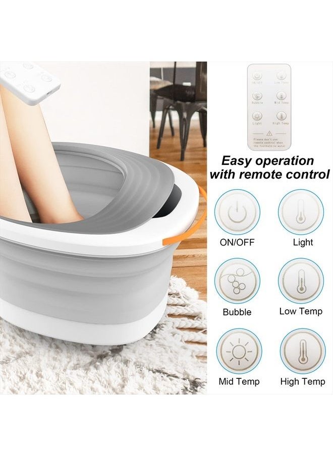 KNQZE - Foot Spa Foot Bath Massager with Heat Bubbles Vibration 4 Removable Massage Rollers (not Motorized), Collapsible Pedicure Foot Spa for Feet Pain Relief at Home Office-Gray - Image 1
