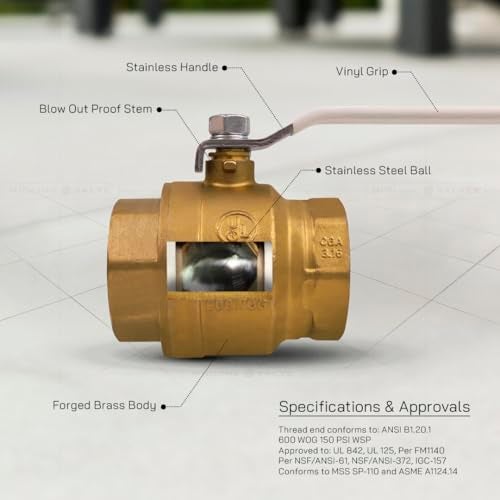 Everflow Midline Valve 832T434-NL Premium Full Port Ball Valve Brass, x 2-1/2 in. FIP - Image 4