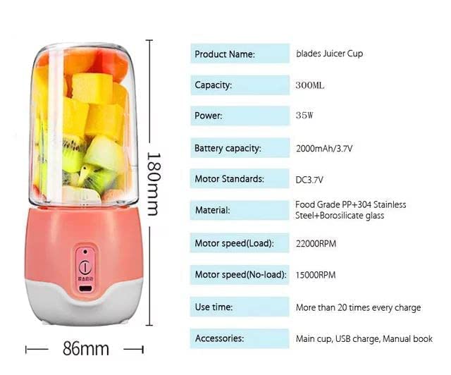 HOME STUFFS Juicer Portable Blender USB Rechargeable with 4 Blades Smoothie Cup Multifunctional Pack Of 1 - Image 5