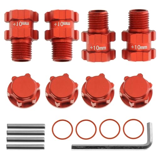 YoyoHobby RC Wheel Hex 10mm Extended Wheel Hub Drive 14mm to 17mm with Antidust Cap Nuts 17mm Alum for Arrma Senton Granite Big Rock Vorteks 3S Senton Granite Mega550 Infraction Mega570 Upgrade Parts Red - Image 1