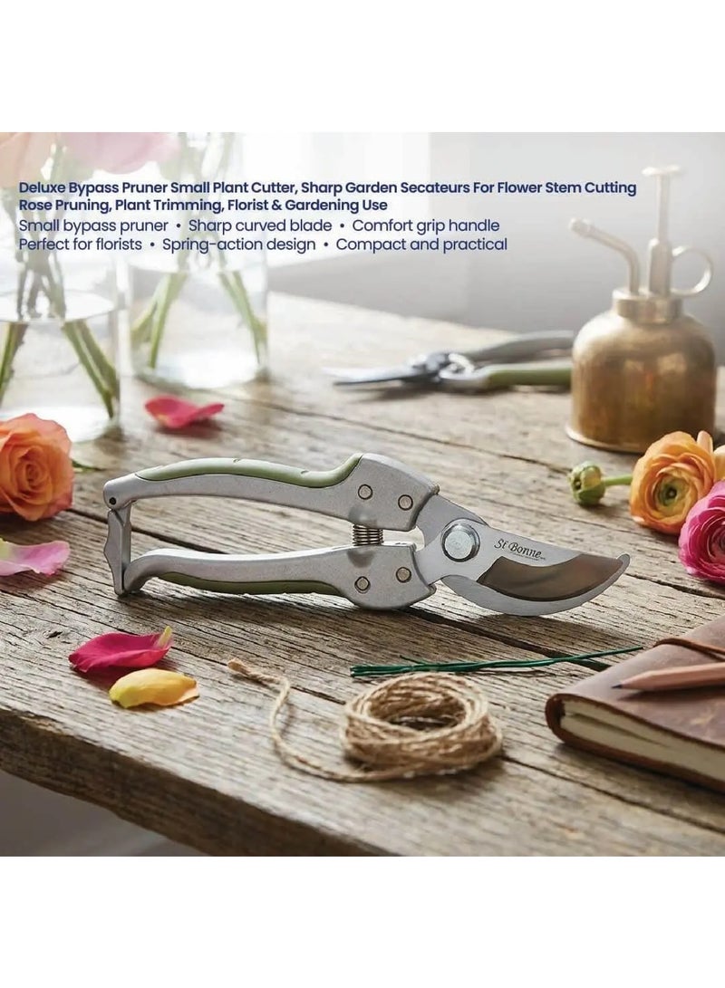 Si Bonne 7 Inch Deluxe Garden Pruning Shears, Sharp Stainless Steel Stem Pruner with Ergonomic Grip for Cutting Flowers, Herbs, Plants and Small Branches, Green - Image 4