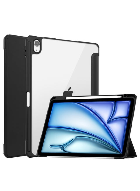 Tablet Case for Apple iPad Air 2024 6th Generation M2 11 inch Clear Transparent Hard PC Back Protective Tri-Fold Stand Slim Tablet Cover with Pencil Holder Auto Wake/Sleep