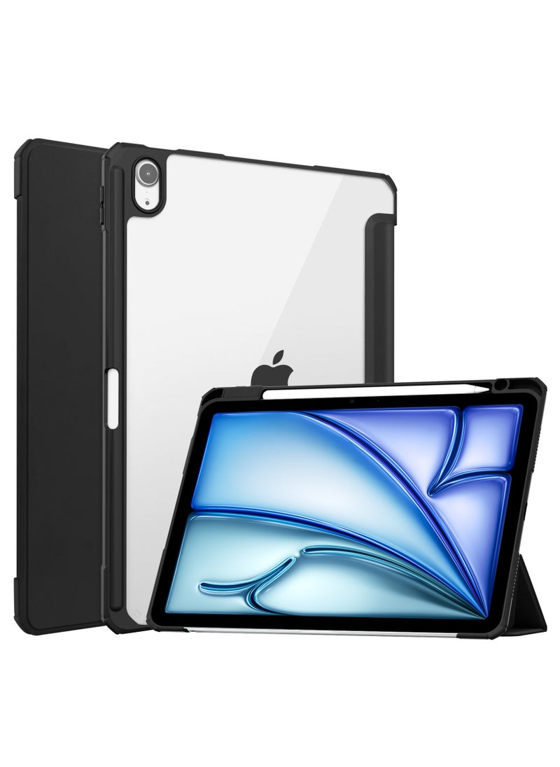 Tablet Case for Apple iPad Air 2024 6th Generation M2 11 inch Clear Transparent Hard PC Back Protective Tri-Fold Stand Slim Tablet Cover with Pencil Holder Auto Wake/Sleep