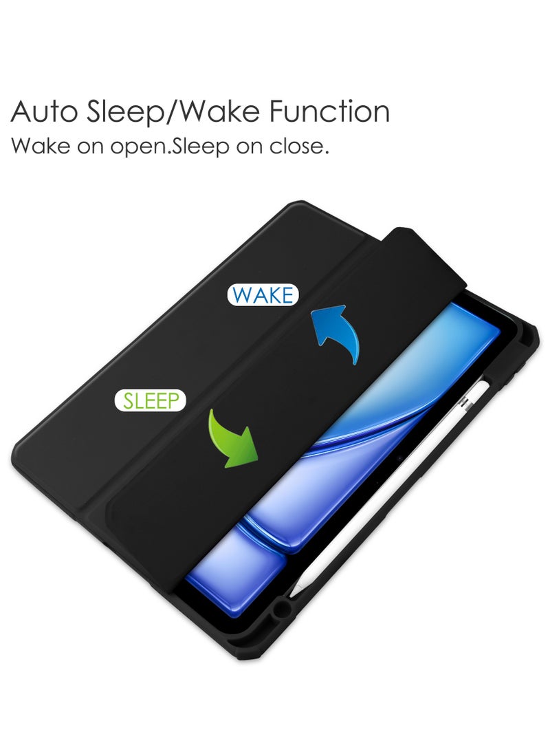 Tablet Case for Apple iPad Air 2024 6th Generation M2 11 inch Clear Transparent Hard PC Back Protective Tri-Fold Stand Slim Tablet Cover with Pencil Holder Auto Wake/Sleep
