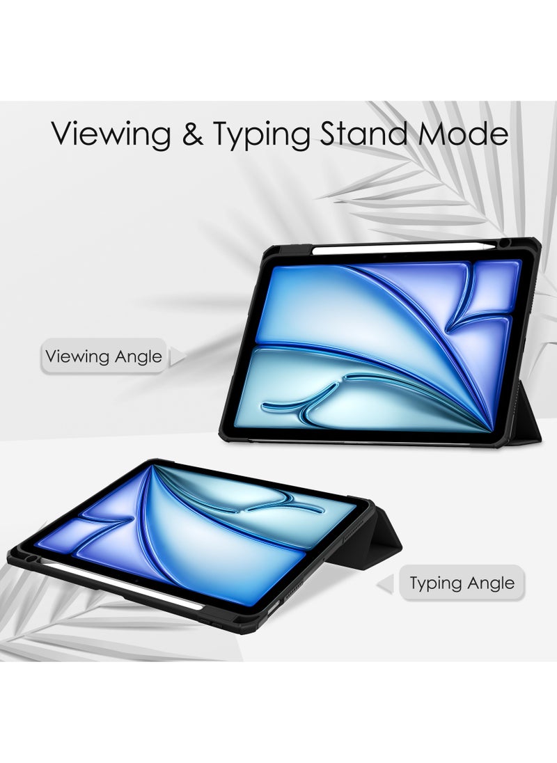 Tablet Case for Apple iPad Air 2024 6th Generation M2 11 inch Clear Transparent Hard PC Back Protective Tri-Fold Stand Slim Tablet Cover with Pencil Holder Auto Wake/Sleep