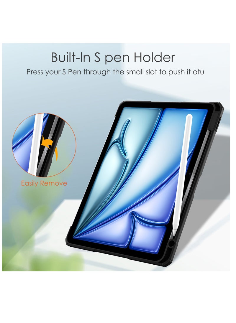 Tablet Case for Apple iPad Air 2024 6th Generation M2 11 inch Clear Transparent Hard PC Back Protective Tri-Fold Stand Slim Tablet Cover with Pencil Holder Auto Wake/Sleep