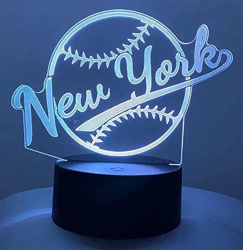 CLORURBANLIVE 3D Baseball New York Night Light 3D Illusion Lamp with Remote Control 16 Color Options Sports Decor Lighting for Fans (New York Multicoloured) - Image 1