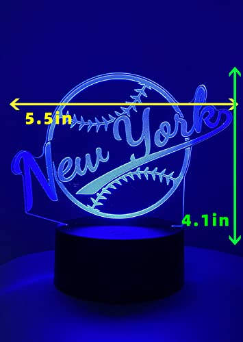 CLORURBANLIVE 3D Baseball New York Night Light 3D Illusion Lamp with Remote Control 16 Color Options Sports Decor Lighting for Fans (New York Multicoloured) - Image 3