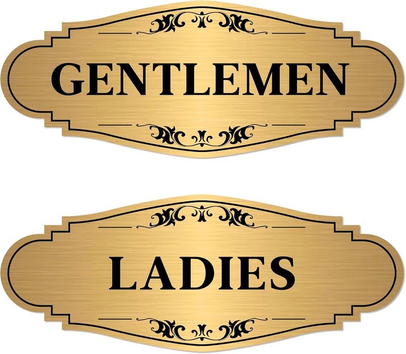 LUHIMO 2 PCS Men and Women Restroom Sign for Home and Business, Self-adhesive Waterproof Gold Ladies & Gentlemen Bathroom Door Signage Sticker Decor for House, Offices, Restaurants, Shop and Public Area - Image 1