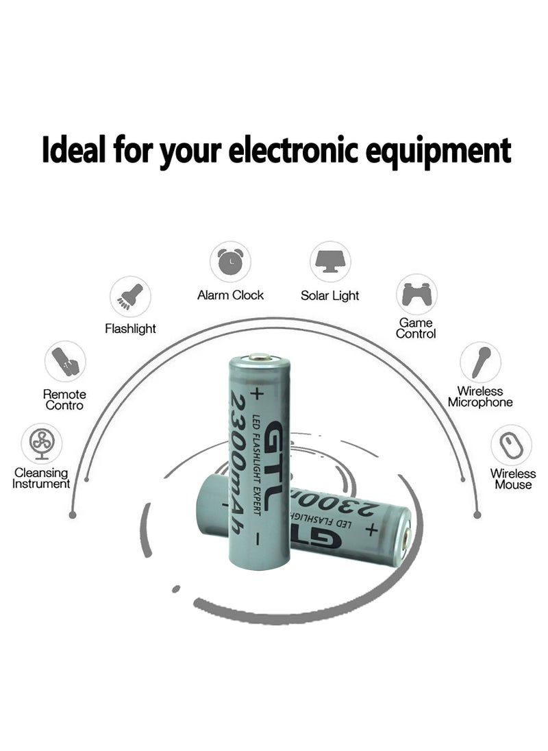Generic - 2 Pcs/Pack 3.7V 14500 2300mAH Li-ion Rechargeable Battery for Flashlight Torch,Electric Tools,Remote Control, Mobile Power, Small Fan, Radio, Toys (Grey) - Image 1