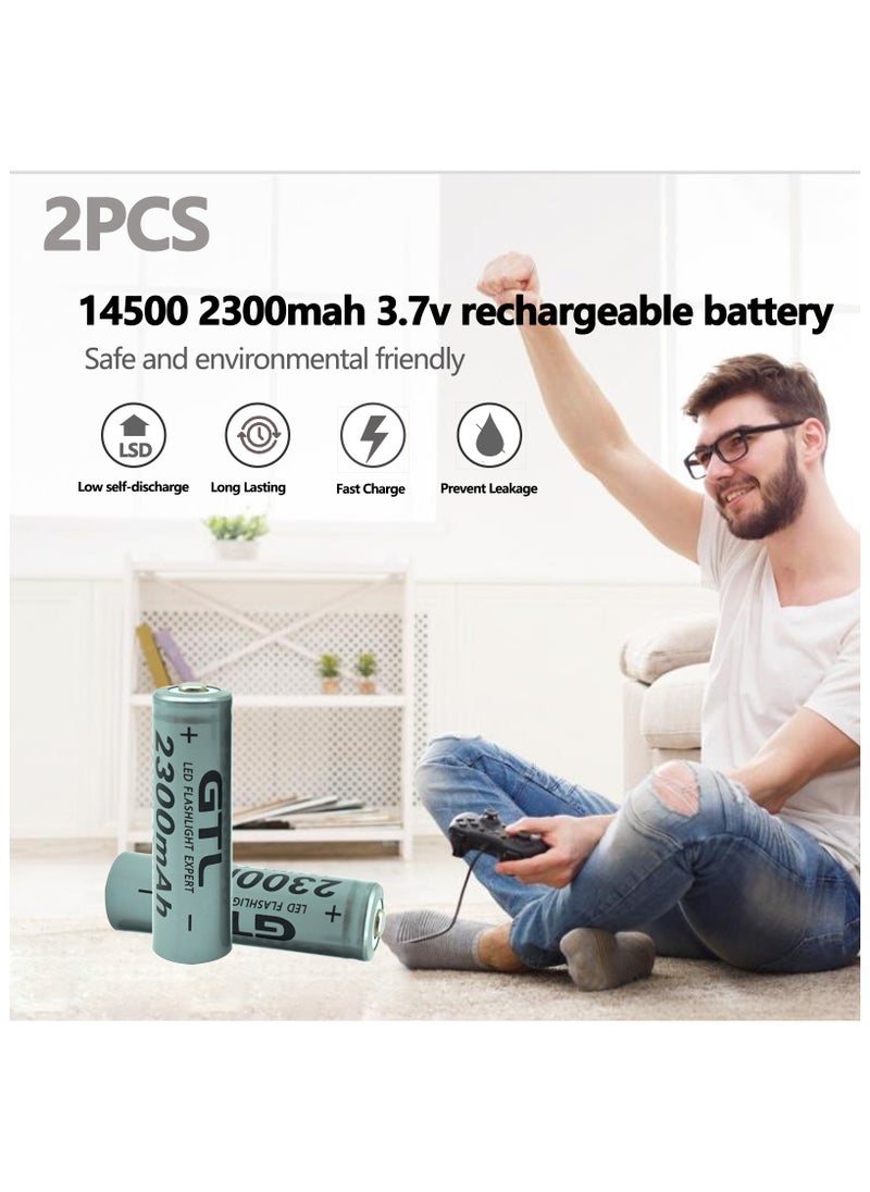 Generic - 2 Pcs/Pack 3.7V 14500 2300mAH Li-ion Rechargeable Battery for Flashlight Torch,Electric Tools,Remote Control, Mobile Power, Small Fan, Radio, Toys (Grey) - Image 1