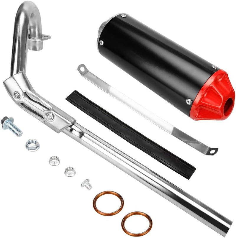 FVRITO Exhaust Muffler Silencer Pipe Assembly Kit for 70cc 90cc 110cc 125cc CRF50 XR50 SSR SR110 Roketa Taotao DB14 DB10 X-PRO DB-X20 SDG Coolster Chinese Mini Pit Dirt Bike Motocross Parts Red - Image 1