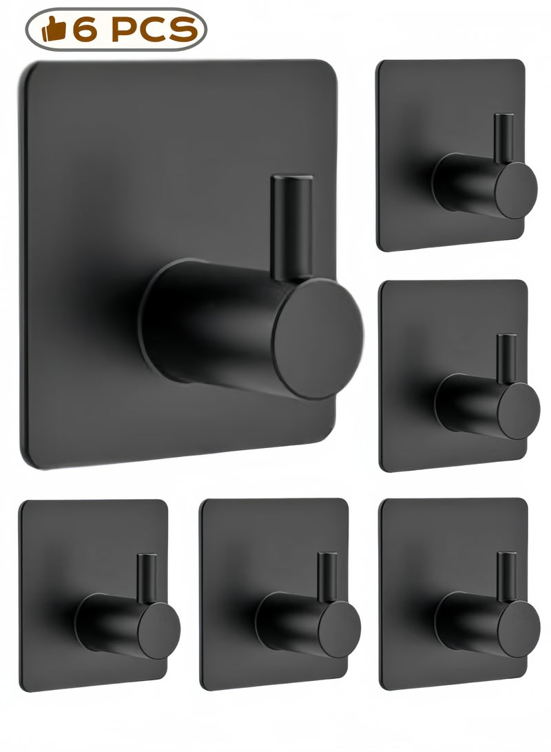 nihao خطاف معطف وعباءة من الفولاذ المقاوم للصدأ 6 قطع، خطافات مناشف ثقيلة على الحائط، خطافات دش للحمام والمطبخ - أسود 4.5x4.5x2.6 سم - Image 1