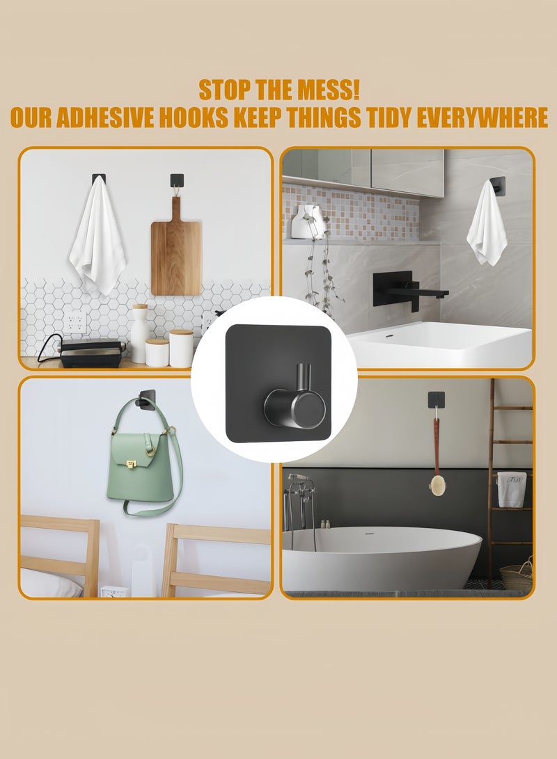 nihao خطاف معطف وعباءة من الفولاذ المقاوم للصدأ 6 قطع، خطافات مناشف ثقيلة على الحائط، خطافات دش للحمام والمطبخ - أسود 4.5x4.5x2.6 سم - Image 5