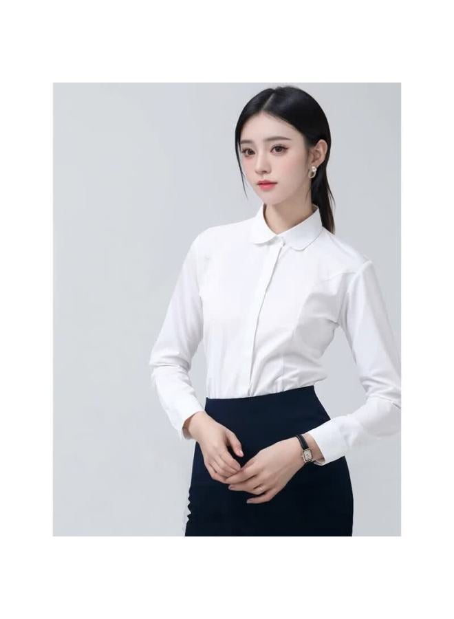 Teluoman Doll Collar Age-reducing Wrinkle-free White Long Sleeve Shirt For Women Professional Casual Office Interview Stretch Workwear Blouse