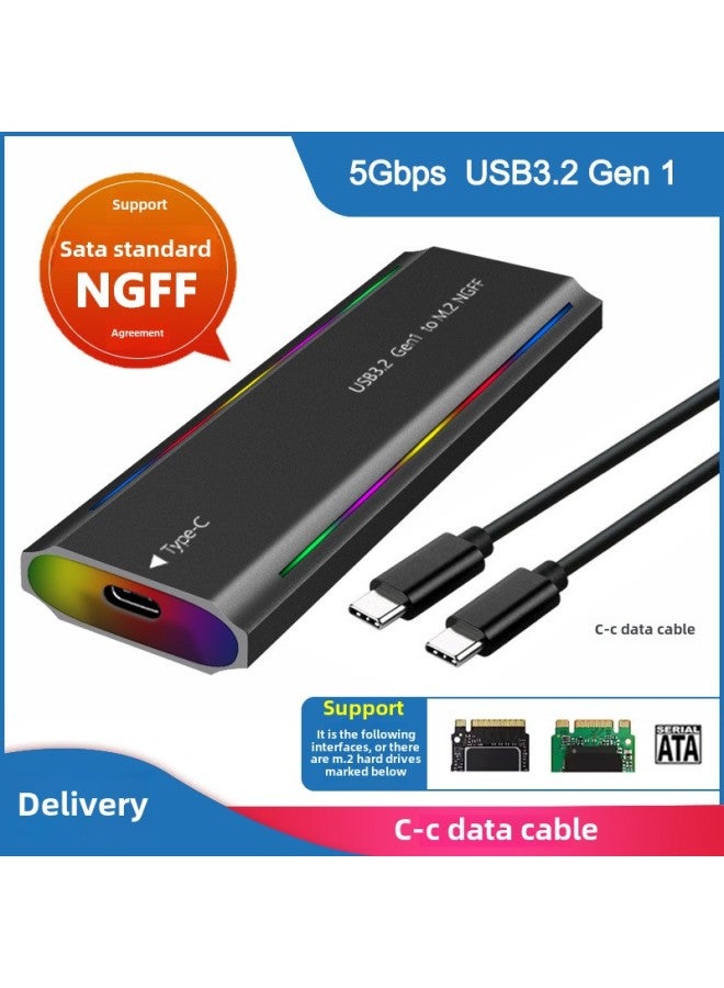 M.2 Solid State USB3.1NGFF  Nvme Protocol Hard Disk Box Type-C RGB Light Aluminum Alloy Mobile Hard Disk Box-Color:TN07-L-CC(NGFF Protocol) Black - Image 1