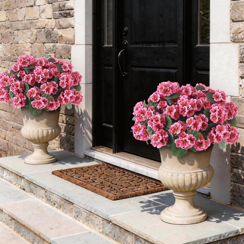 GLIDLION 12 Bundles Artificial Geranium Flowers for Spring Summer Decor, UV-Resistant Fake Plants Realistic Faux Silk Bouquets for Front Door Farmhouse Garden Porch Home Outdoor Decor (Peach Pink) - Image 3
