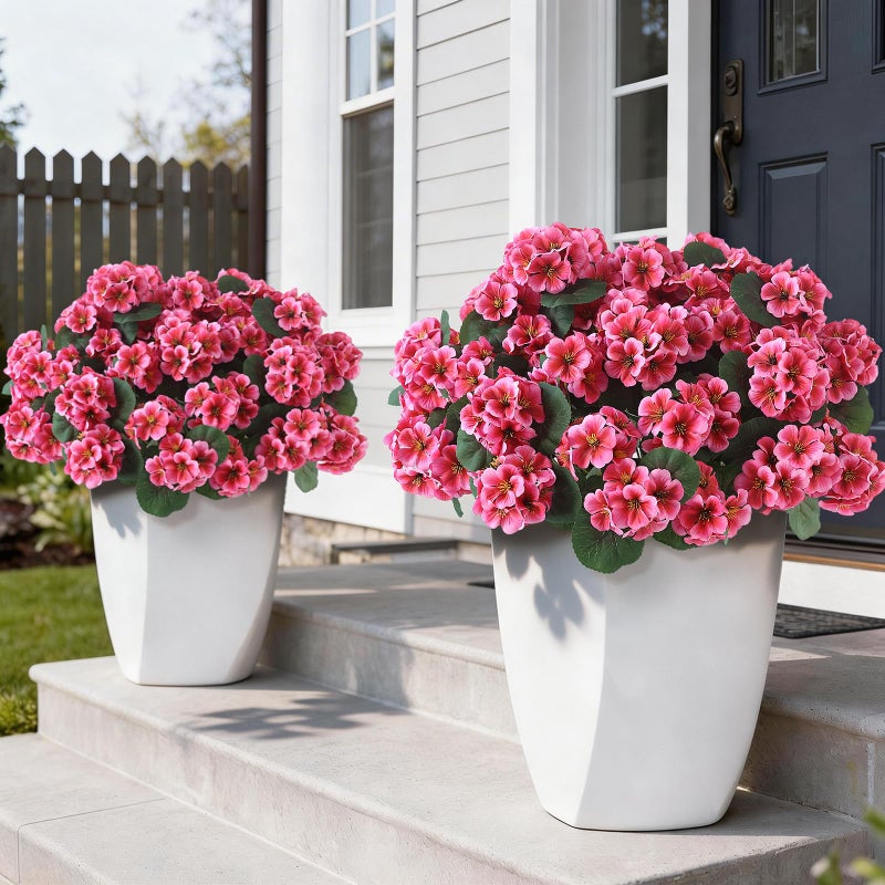 GLIDLION 12 Bundles Artificial Geranium Flowers for Spring Summer Decor, UV-Resistant Fake Plants Realistic Faux Silk Bouquets for Front Door Farmhouse Garden Porch Home Outdoor Decor (Peach Pink) - Image 1