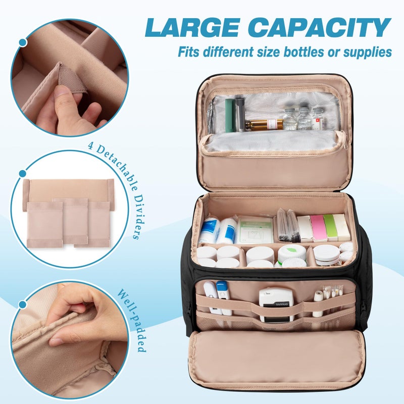 Marscamd Medicine Organizer Bag with Insulated Pocket for Travel, Pill Bottle Storage Case with 4 Customized Dividers for Medication, Insulin and First Aid Supplies, Black (BAG ONLY) - Image 2