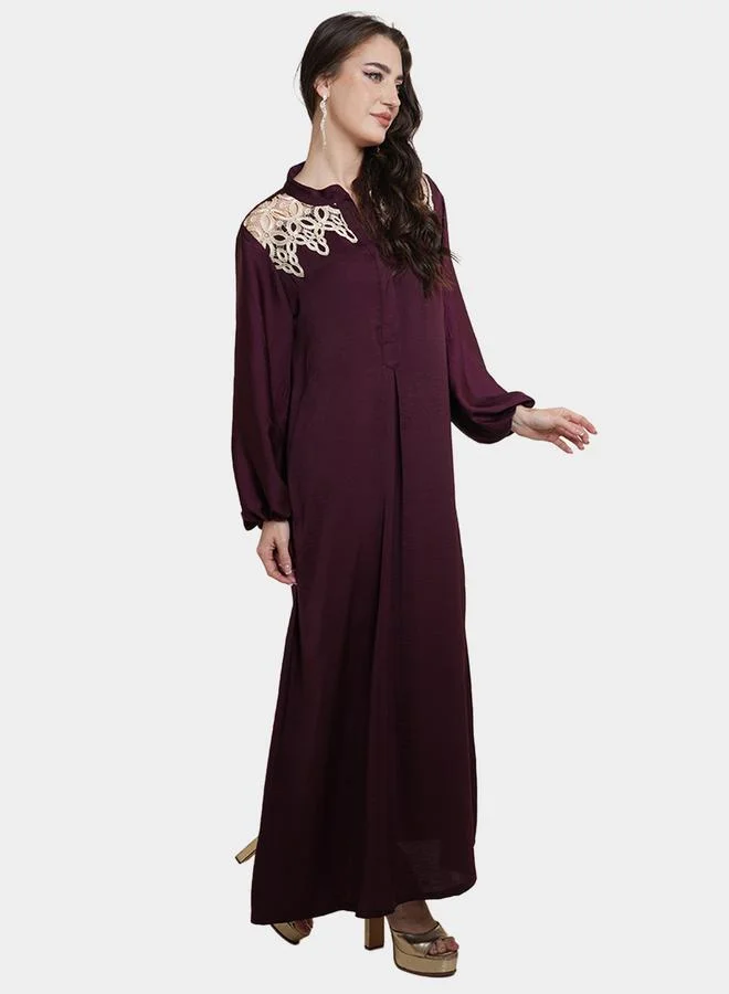 Elena by DStyle Elena by DStyle Lace Detail Balloon Sleeve Satin Jalabiya
