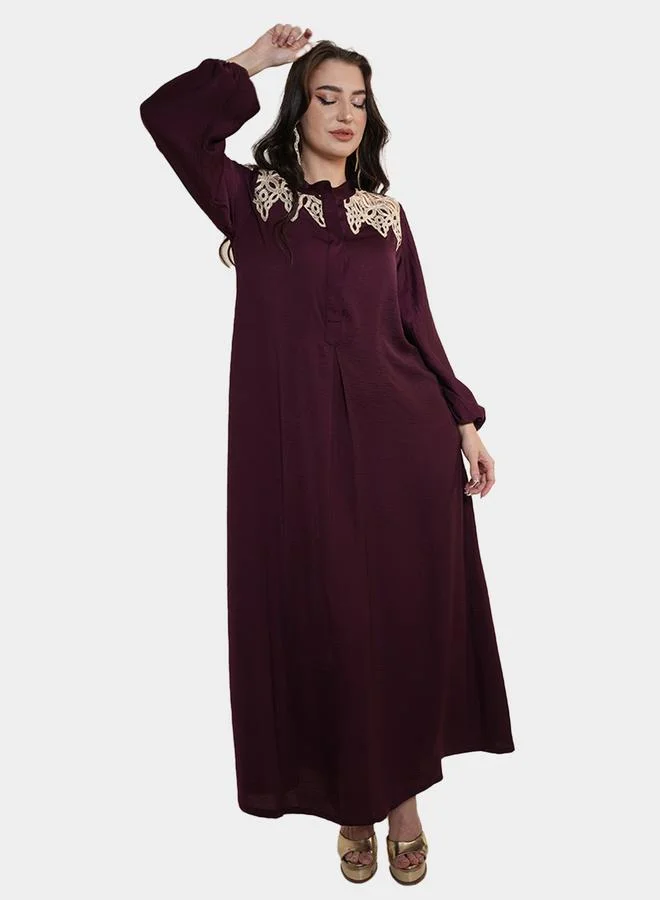 Elena by DStyle Elena by DStyle Lace Detail Balloon Sleeve Satin Jalabiya