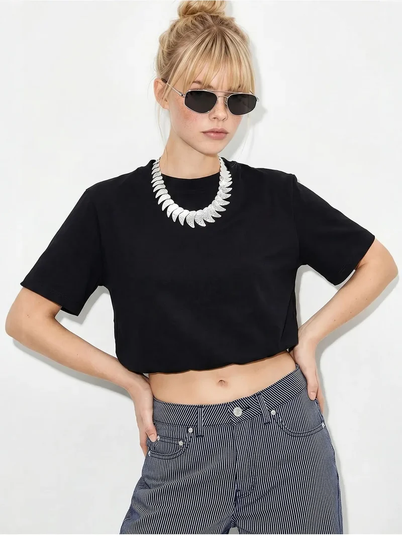 بيانكو لوتشي LUCCI Women's Crop Crew Neck T-Shirt