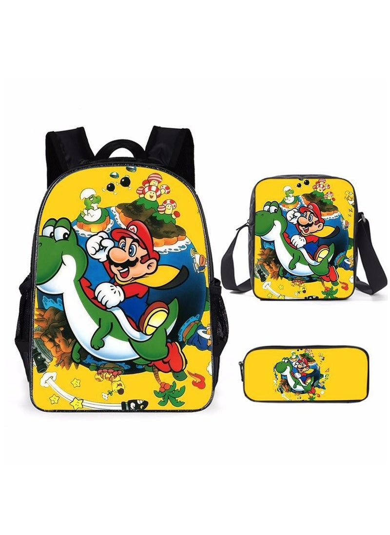 Generic - Mario cartoon backpack, primary and secondary school student backpack, large capacity backpack, three piece set, single shoulder bag, pencil case, unisex - Image 1