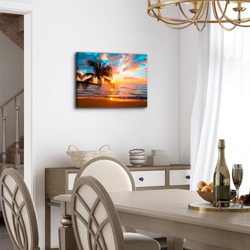 YOOOAHU Sunset Beach Wall Art Tropical Palm Tree Wall Decor Coastal Landscape Pictures for Living Room Ocean Landscape Canvas Painting Nature Seascape Poster Prints Artwork Bathroom Home Decorations 12x16 - Image 3