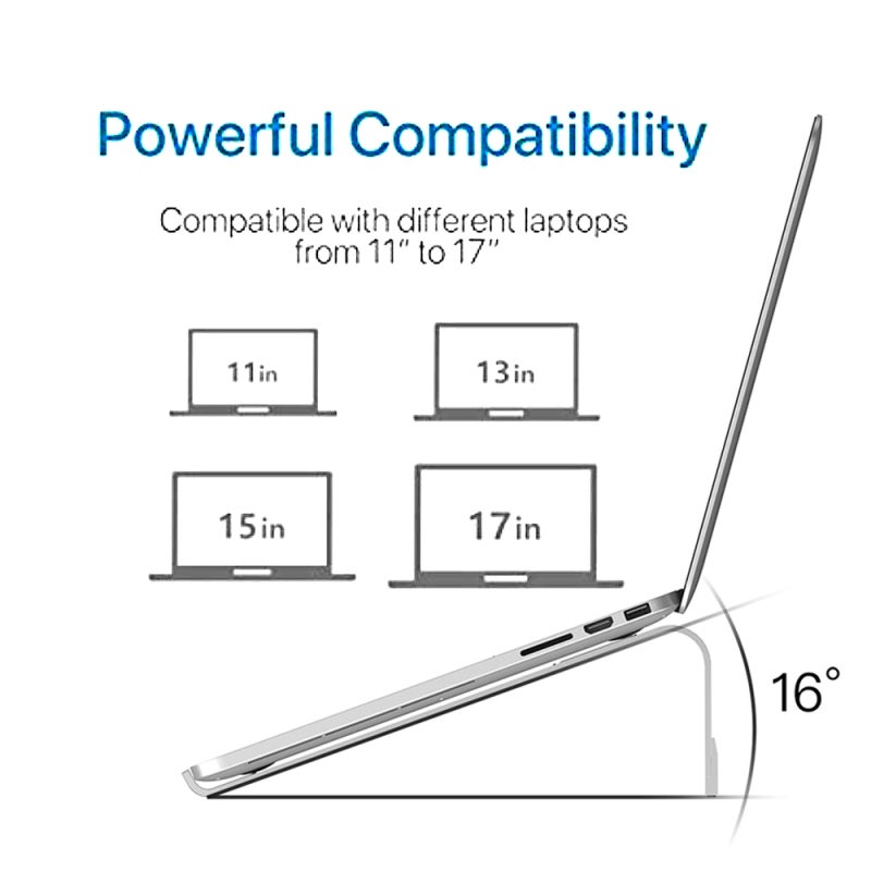 Ergonomic Laptop Stand: 16° Angle Premium Silver Aluminum Riser - Ventilated Heat-Dissipating Portable Holder for Home Office Travel Comfortable Typing Viewing - Image 4