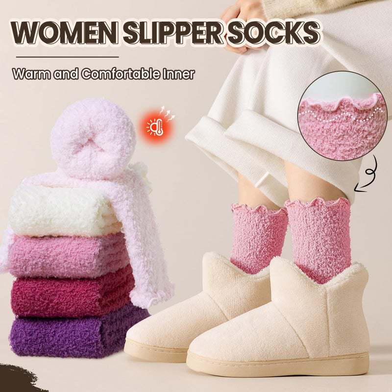 Eocom Womens Fuzzy Ruffle Socks Slipper Fluffy Cozy Frilly Soft Plush Warm Winter Thick Crew Socks 5 Pairs(Pink/Purple) - Image 2