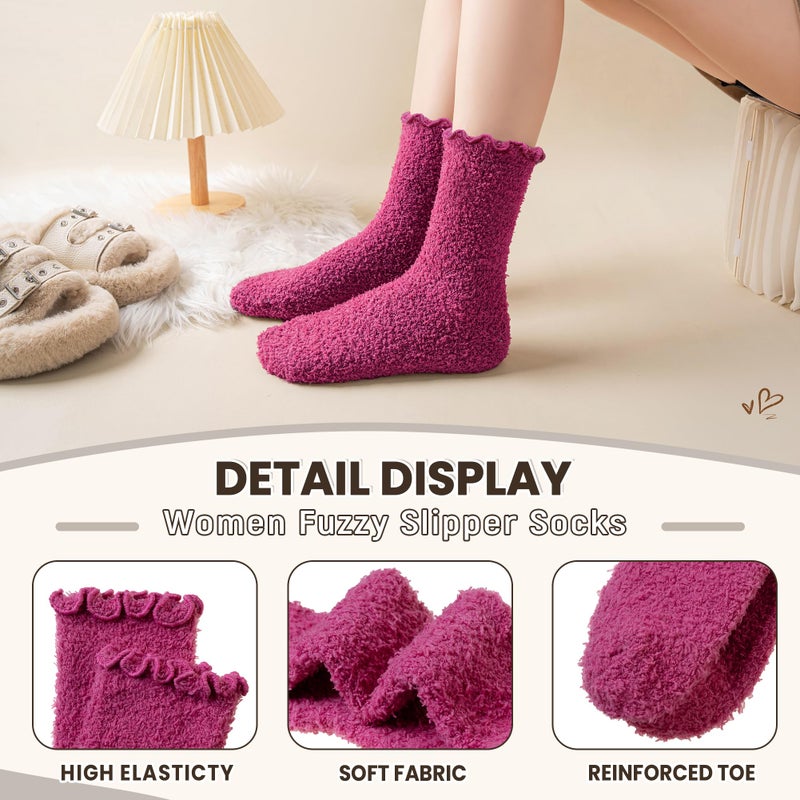 Eocom Womens Fuzzy Ruffle Socks Slipper Fluffy Cozy Frilly Soft Plush Warm Winter Thick Crew Socks 5 Pairs(Pink/Purple) - Image 4