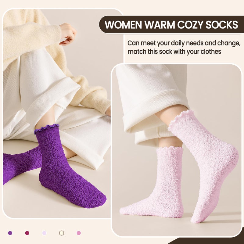 Eocom Womens Fuzzy Ruffle Socks Slipper Fluffy Cozy Frilly Soft Plush Warm Winter Thick Crew Socks 5 Pairs(Pink/Purple) - Image 5