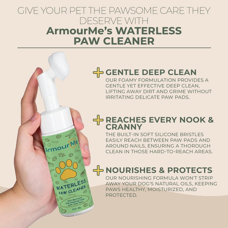 ArmourMe Waterless Paw Cleaner for Dogs & Cats | Antibacterial Paw Foam with Aloe Vera & Silicone Brush | No Rinse Pet Paw Wash - Image 5