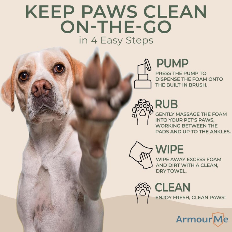 ArmourMe Waterless Paw Cleaner for Dogs & Cats | Antibacterial Paw Foam with Aloe Vera & Silicone Brush | No Rinse Pet Paw Wash - Image 4