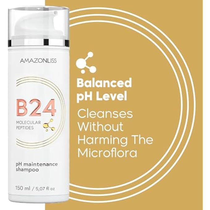 Amazonliss SHAMPOO  B24 MOLECULAR PEPTIDES PH MAINTENACE SHAMPOO 5.07 FL OZ  IDEAL FOR ALL HAIR TYPES, BOASTS HIGH FOAMING PROPERTIES, REPAIRS HAIR. - Image 3