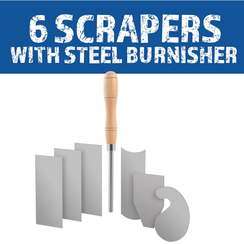 Fulton Fulton Cabinet Scraper Burnisher with 6 Piece Multi-Shaped Scraper Set 3 Rectangle 1 Beveled 1 Curved (Convex and Concave) and 1 Gooseneck Scraper  - Image 2