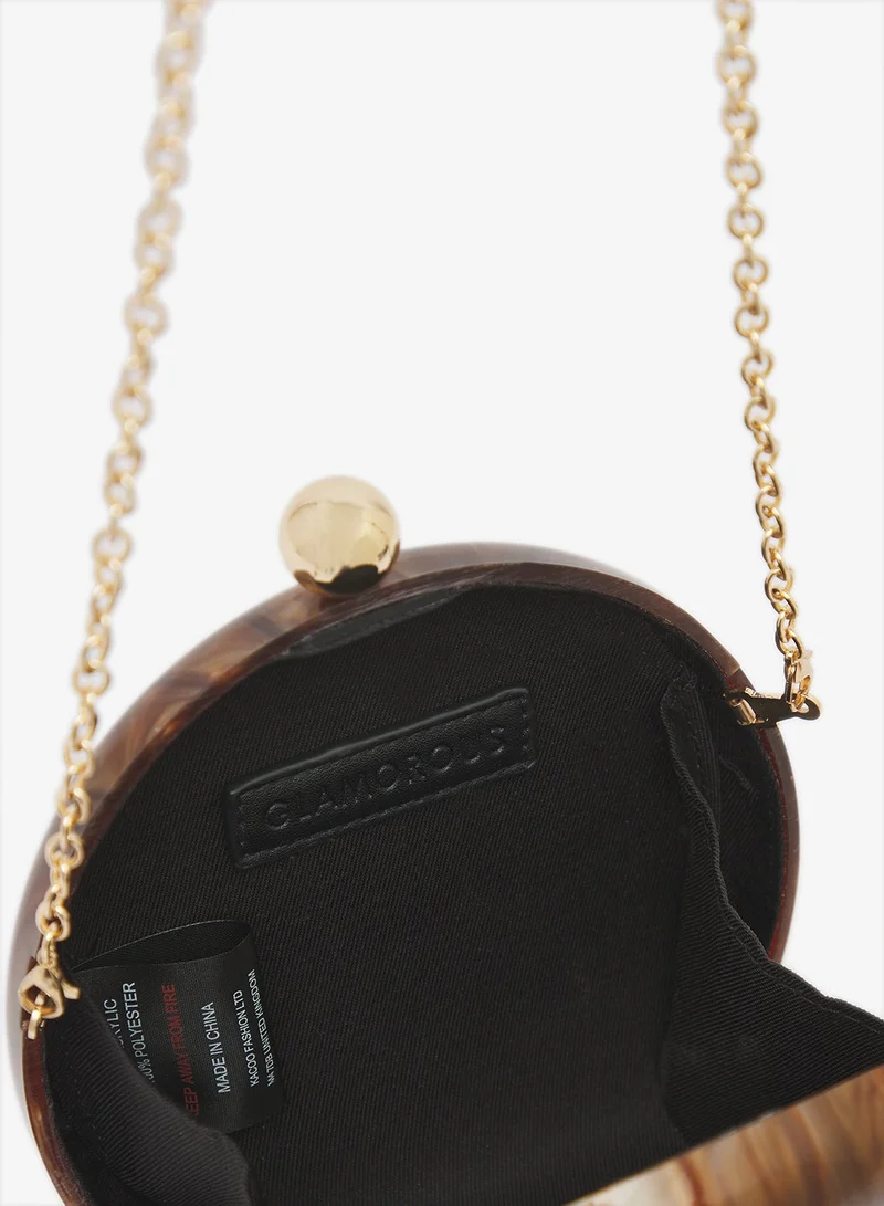 Glamorous BROWN Round Hard Shell Marble Clutch for Women | Best Price UAE