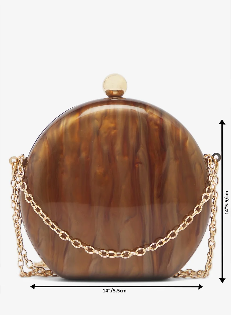 Glamorous BROWN Round Hard Shell Marble Clutch for Women | Best Price UAE
