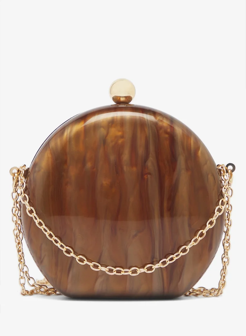 Glamorous BROWN Round Hard Shell Marble Clutch for Women | Best Price UAE