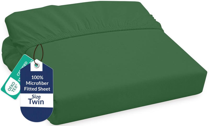 Royale Linens Fitted Sheet Twin - Ultra Soft 1800 Brushed Microfiber - Hotel Luxury Bottom Sheets - Wrinkle Free & Fade Resistant - Deep Pocket Fitted Sheet Only (Twin, Hunter Green) - Image 1