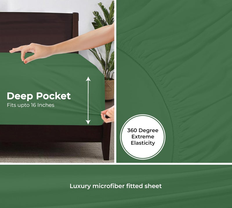 Royale Linens Fitted Sheet Twin - Ultra Soft 1800 Brushed Microfiber - Hotel Luxury Bottom Sheets - Wrinkle Free & Fade Resistant - Deep Pocket Fitted Sheet Only (Twin, Hunter Green) - Image 3