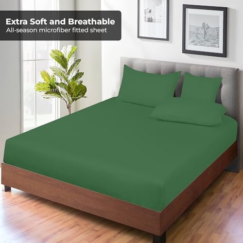 Royale Linens Fitted Sheet Twin - Ultra Soft 1800 Brushed Microfiber - Hotel Luxury Bottom Sheets - Wrinkle Free & Fade Resistant - Deep Pocket Fitted Sheet Only (Twin, Hunter Green) - Image 4