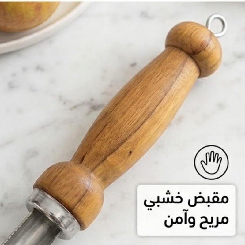 Premium Wooden Handle Vegetable Corer (22 cm) | Professional Stainless Steel Zucchini & Eggplant Corer | Traditional Heavy-Duty Mahshi Deseeder & Scraper | Ergonomic Hardwood Handle with Hanging Ring - Image 2