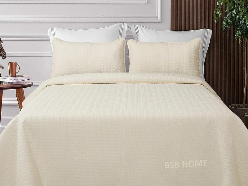 BSB HOME® 100% Microfiber Ultrasonic 280 Tc Solid King Size Quilted Bed Cover/Bedsheet with 2 Pillow Covers, (Luxurious, Beige 90X100 Inches, 254X228 Cm) - Image 5