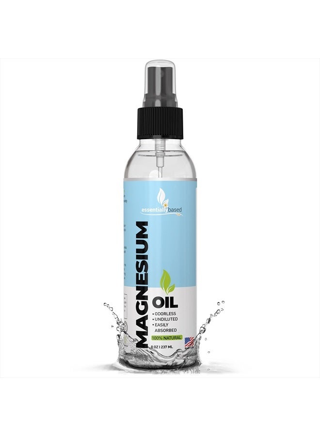essentiallybased Magnesium Oil Spray - Large 8oz Size - Extra Strength - 100% Pure for Less Sting - Less Itch - Essential Mineral Source - Made in USA - Image 1