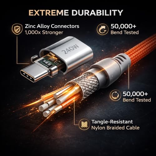 Mizi 240W Magnetic USB C Cable [1M Auto-Coiled], Fast Charging Type-C Charger Cord for iPhone 16/15/14 Pro Max, MacBook, iPad, Samsung Galaxy S24/S23, Pixel & More – Orange - Image 5