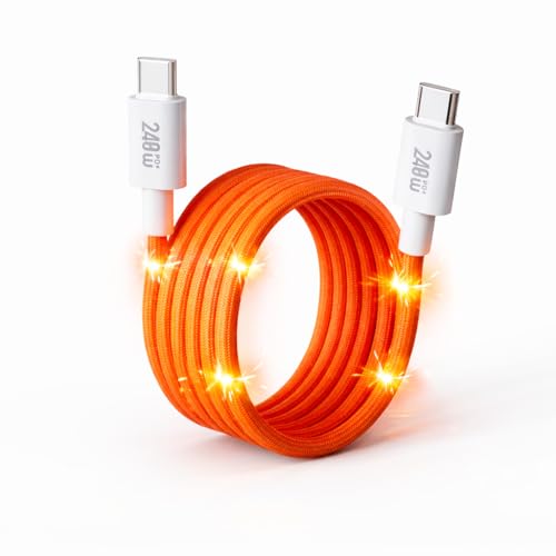 Mizi 240W Magnetic USB C Cable [1M Auto-Coiled], Fast Charging Type-C Charger Cord for iPhone 16/15/14 Pro Max, MacBook, iPad, Samsung Galaxy S24/S23, Pixel & More – Orange - Image 1