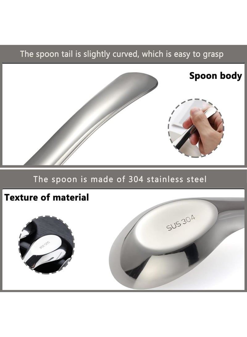 SYOSI Asian Soup Spoon Set, Short Handle Mirror Polished Bouillon Spoons for Wonton, Ramen, Dumplings & Desserts, Commercial-Grade Chinese Dinnerware, Dishwasher Safe, Stainless Steel (4-Piece, Silver) - Image 3