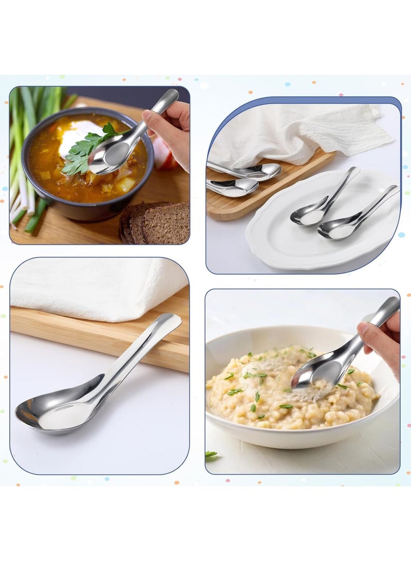 SYOSI Asian Soup Spoon Set, Short Handle Mirror Polished Bouillon Spoons for Wonton, Ramen, Dumplings & Desserts, Commercial-Grade Chinese Dinnerware, Dishwasher Safe, Stainless Steel (4-Piece, Silver) - Image 2
